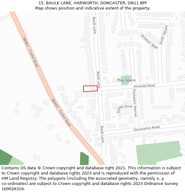 15, BAULK LANE, HARWORTH, DONCASTER, DN11 8PF: Location map and indicative extent of plot