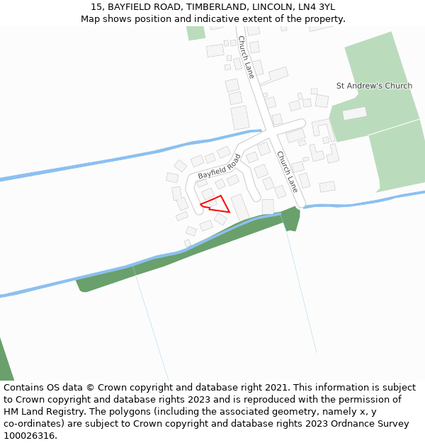 15, BAYFIELD ROAD, TIMBERLAND, LINCOLN, LN4 3YL: Location map and indicative extent of plot