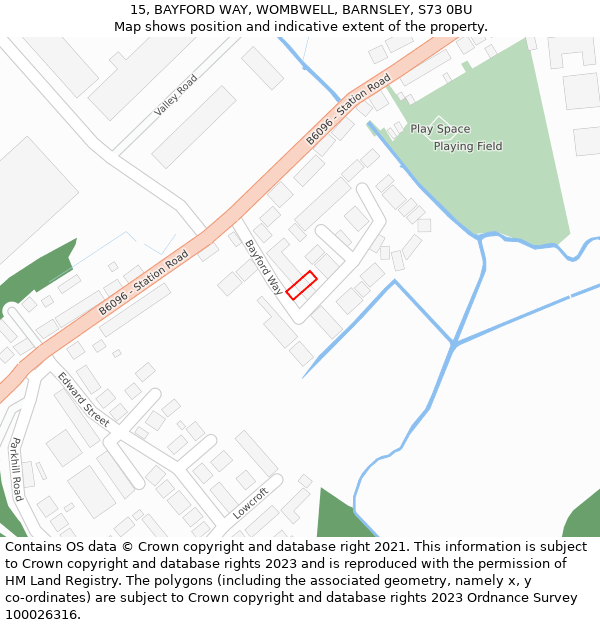 15, BAYFORD WAY, WOMBWELL, BARNSLEY, S73 0BU: Location map and indicative extent of plot