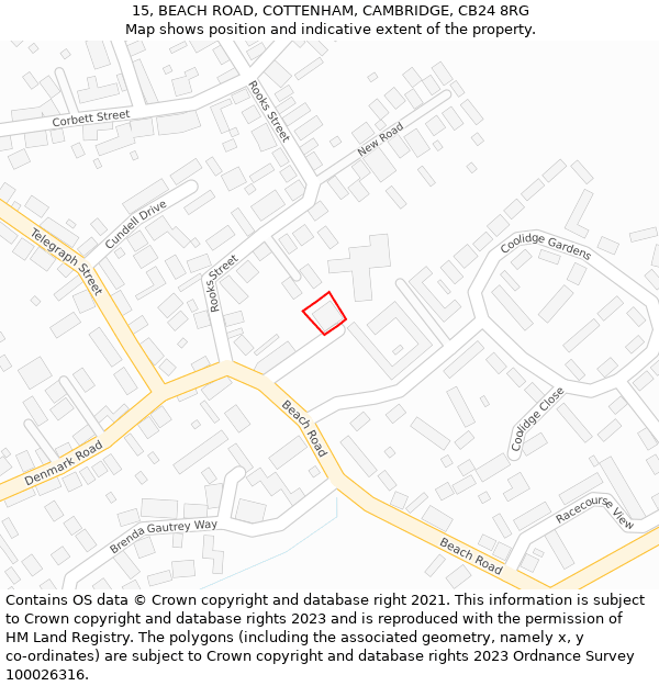 15, BEACH ROAD, COTTENHAM, CAMBRIDGE, CB24 8RG: Location map and indicative extent of plot