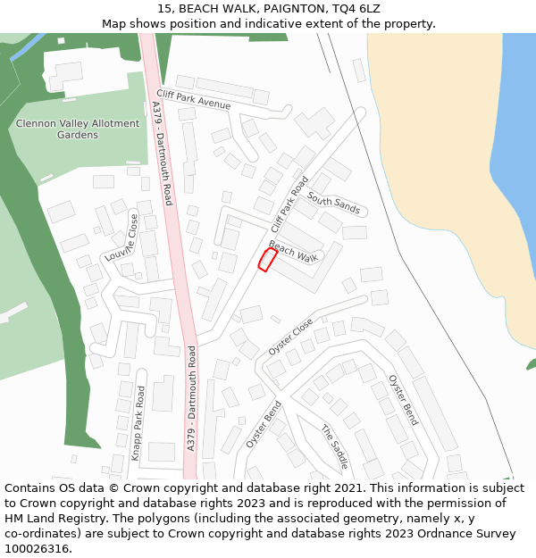 15, BEACH WALK, PAIGNTON, TQ4 6LZ: Location map and indicative extent of plot
