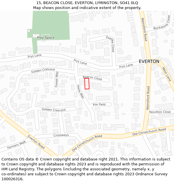 15, BEACON CLOSE, EVERTON, LYMINGTON, SO41 0LQ: Location map and indicative extent of plot