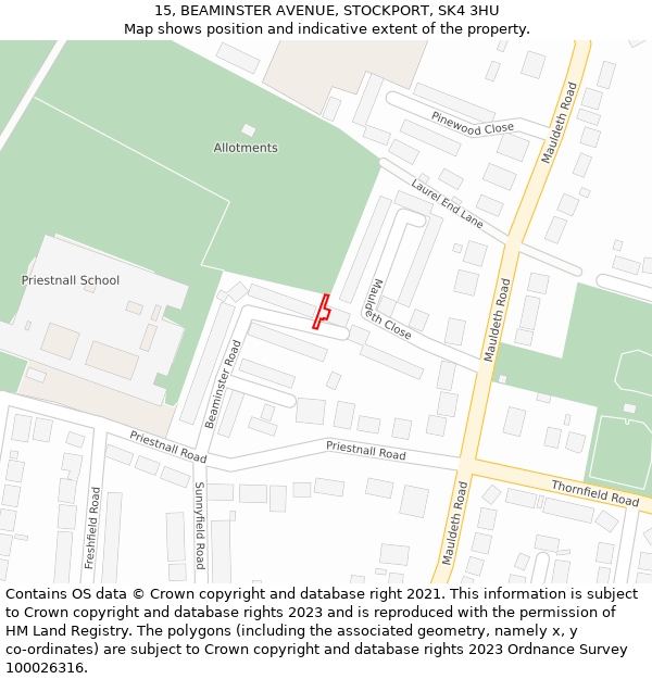 15, BEAMINSTER AVENUE, STOCKPORT, SK4 3HU: Location map and indicative extent of plot