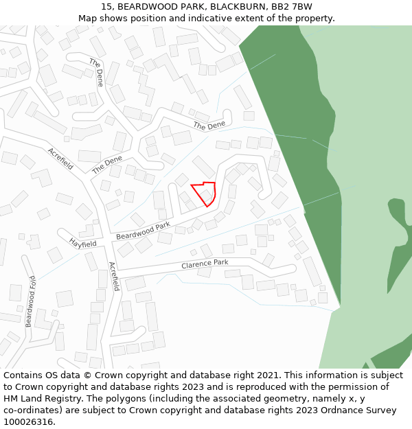 15, BEARDWOOD PARK, BLACKBURN, BB2 7BW: Location map and indicative extent of plot
