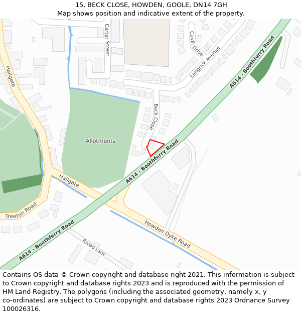 15, BECK CLOSE, HOWDEN, GOOLE, DN14 7GH: Location map and indicative extent of plot