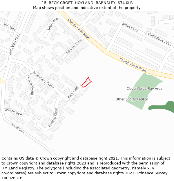 15, BECK CROFT, HOYLAND, BARNSLEY, S74 0LR: Location map and indicative extent of plot