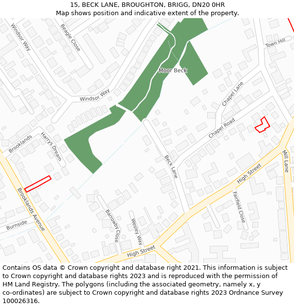 15, BECK LANE, BROUGHTON, BRIGG, DN20 0HR: Location map and indicative extent of plot