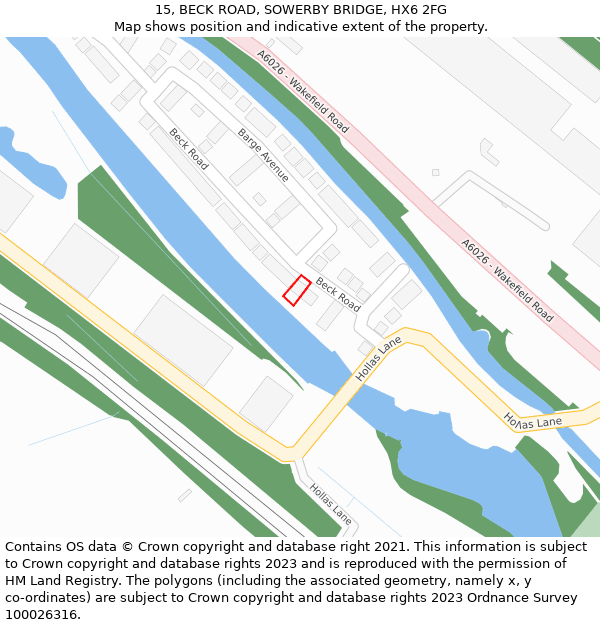 15, BECK ROAD, SOWERBY BRIDGE, HX6 2FG: Location map and indicative extent of plot