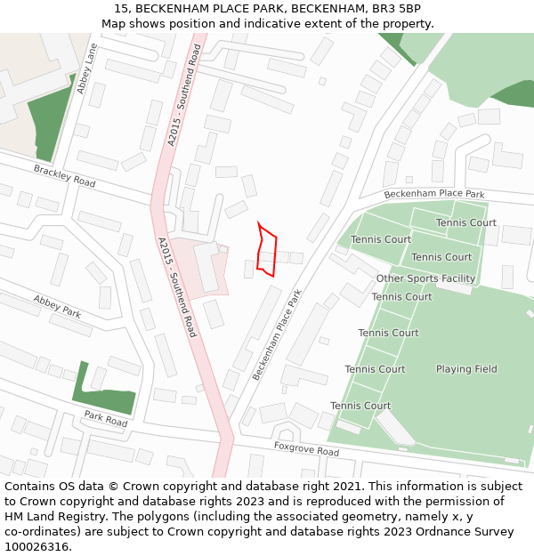 15, BECKENHAM PLACE PARK, BECKENHAM, BR3 5BP: Location map and indicative extent of plot