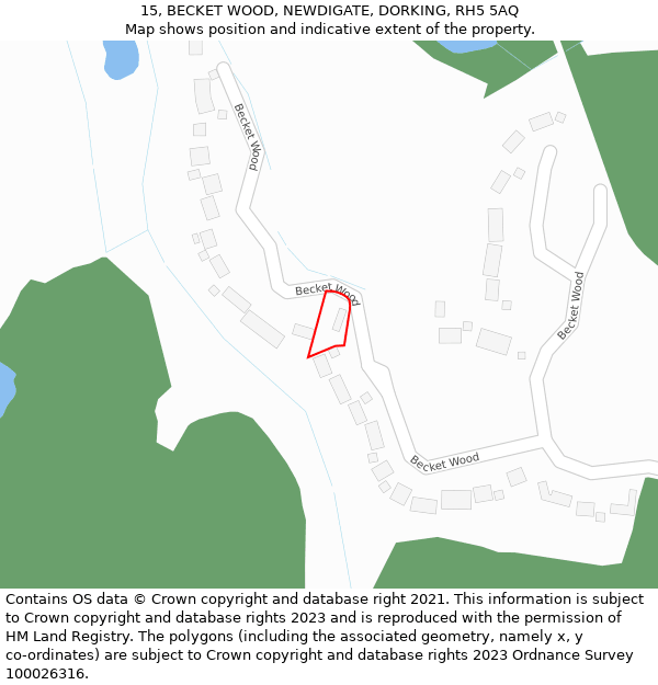 15, BECKET WOOD, NEWDIGATE, DORKING, RH5 5AQ: Location map and indicative extent of plot