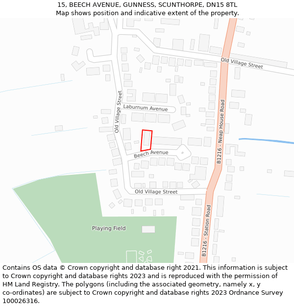 15, BEECH AVENUE, GUNNESS, SCUNTHORPE, DN15 8TL: Location map and indicative extent of plot