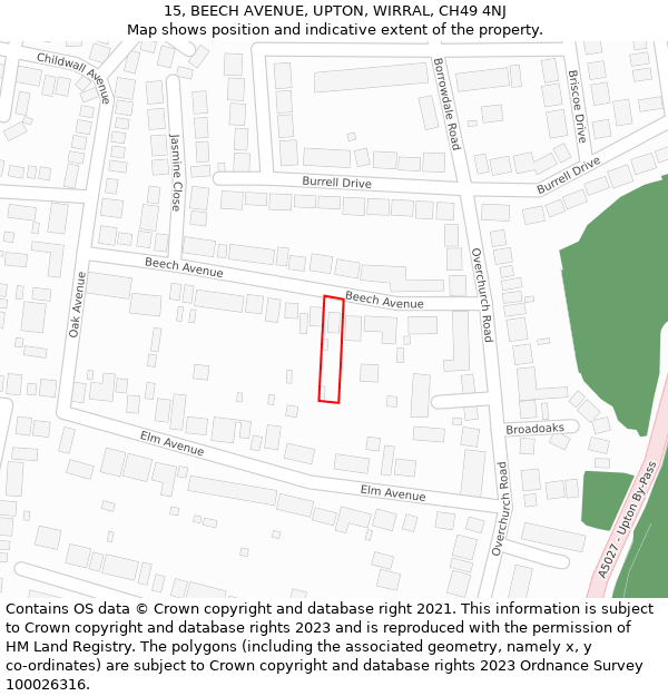 15, BEECH AVENUE, UPTON, WIRRAL, CH49 4NJ: Location map and indicative extent of plot