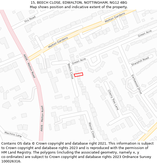 15, BEECH CLOSE, EDWALTON, NOTTINGHAM, NG12 4BG: Location map and indicative extent of plot