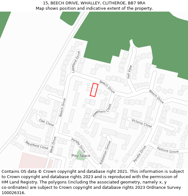 15, BEECH DRIVE, WHALLEY, CLITHEROE, BB7 9RA: Location map and indicative extent of plot