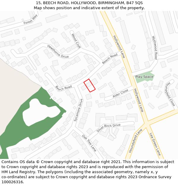 15, BEECH ROAD, HOLLYWOOD, BIRMINGHAM, B47 5QS: Location map and indicative extent of plot