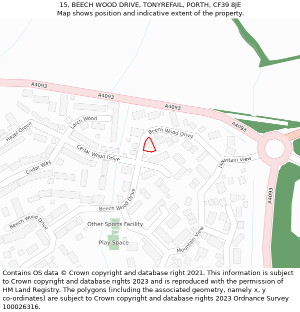 15, BEECH WOOD DRIVE, TONYREFAIL, PORTH, CF39 8JE: Location map and indicative extent of plot