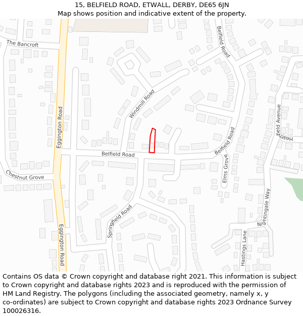 15, BELFIELD ROAD, ETWALL, DERBY, DE65 6JN: Location map and indicative extent of plot