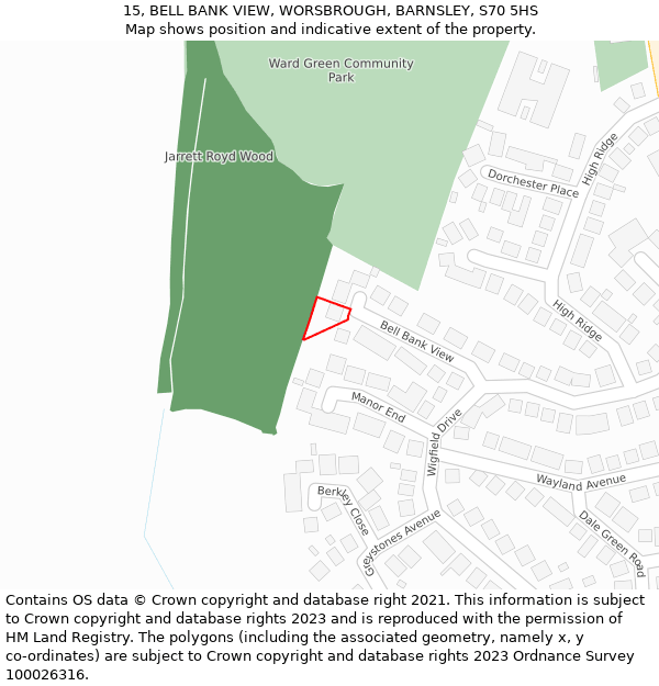 15, BELL BANK VIEW, WORSBROUGH, BARNSLEY, S70 5HS: Location map and indicative extent of plot