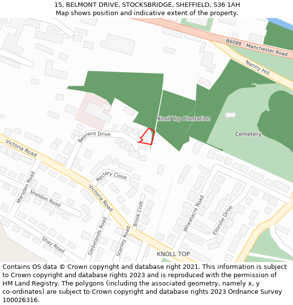 15, BELMONT DRIVE, STOCKSBRIDGE, SHEFFIELD, S36 1AH: Location map and indicative extent of plot