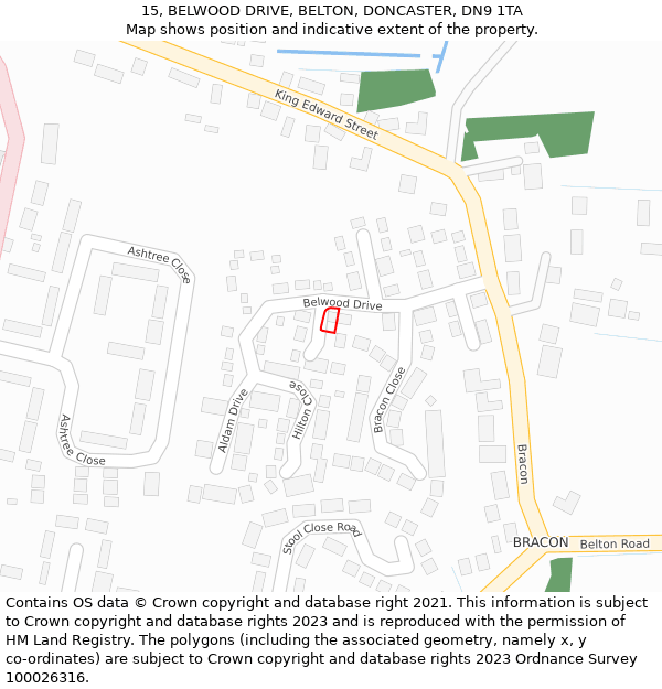 15, BELWOOD DRIVE, BELTON, DONCASTER, DN9 1TA: Location map and indicative extent of plot