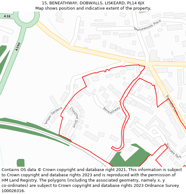 15, BENEATHWAY, DOBWALLS, LISKEARD, PL14 6JX: Location map and indicative extent of plot