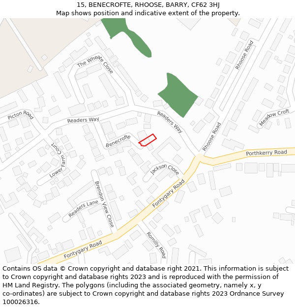 15, BENECROFTE, RHOOSE, BARRY, CF62 3HJ: Location map and indicative extent of plot