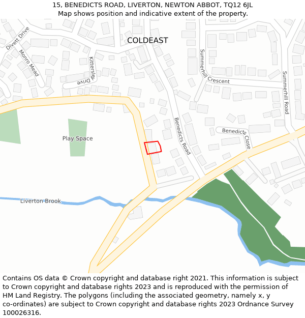 15, BENEDICTS ROAD, LIVERTON, NEWTON ABBOT, TQ12 6JL: Location map and indicative extent of plot