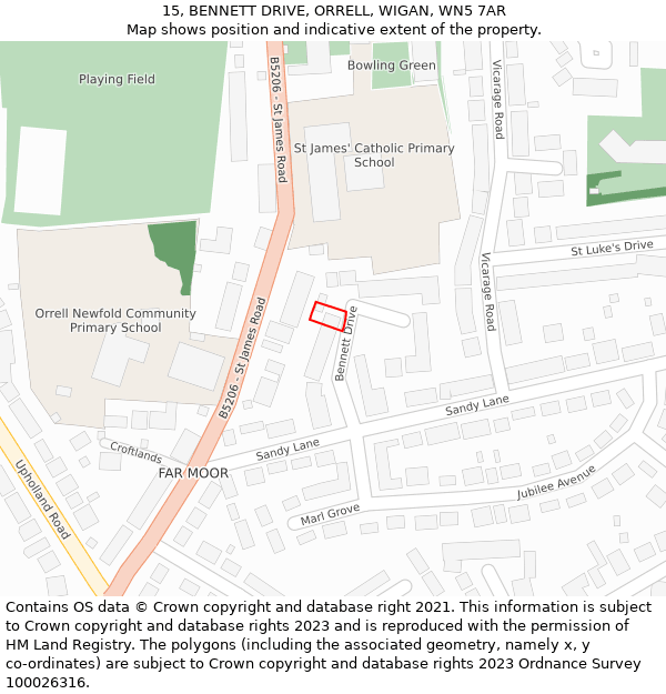 15, BENNETT DRIVE, ORRELL, WIGAN, WN5 7AR: Location map and indicative extent of plot