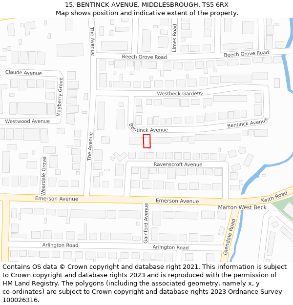 15, BENTINCK AVENUE, MIDDLESBROUGH, TS5 6RX: Location map and indicative extent of plot