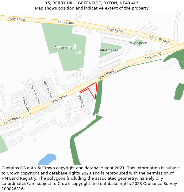 15, BERRY HILL, GREENSIDE, RYTON, NE40 4HS: Location map and indicative extent of plot