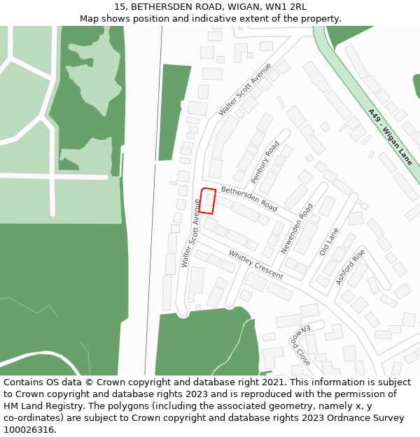 15, BETHERSDEN ROAD, WIGAN, WN1 2RL: Location map and indicative extent of plot