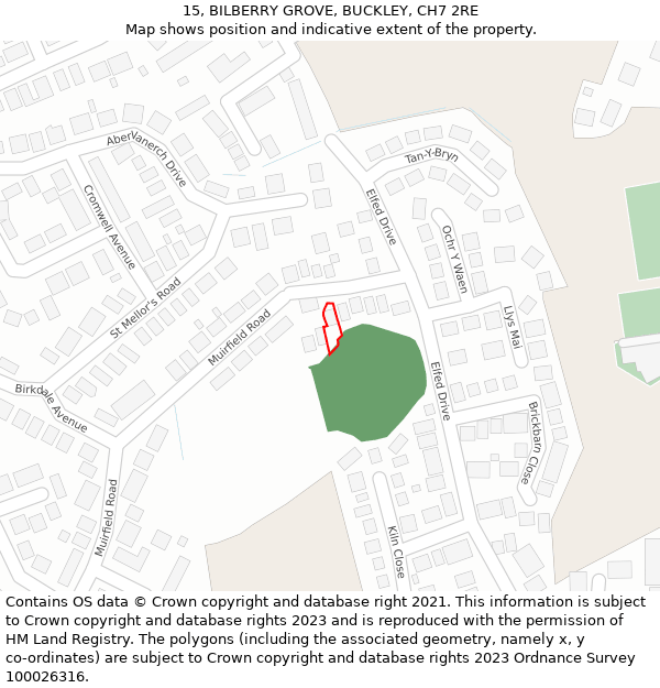 15, BILBERRY GROVE, BUCKLEY, CH7 2RE: Location map and indicative extent of plot