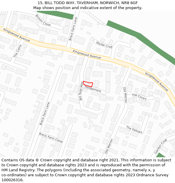 15, BILL TODD WAY, TAVERHAM, NORWICH, NR8 6GF: Location map and indicative extent of plot