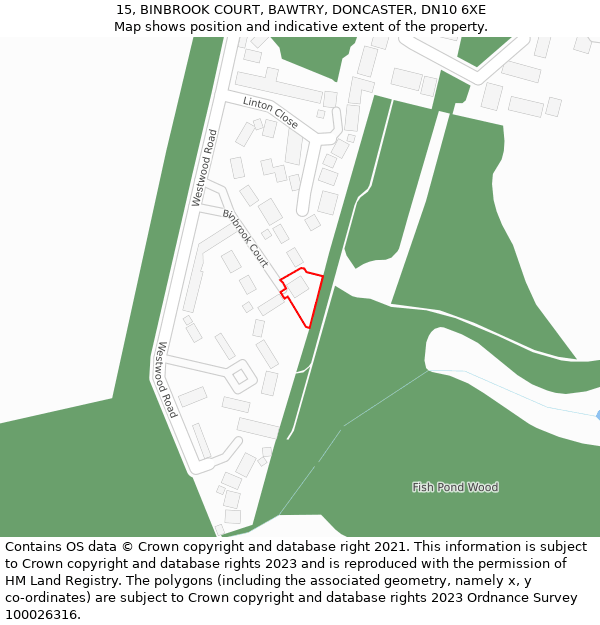 15, BINBROOK COURT, BAWTRY, DONCASTER, DN10 6XE: Location map and indicative extent of plot