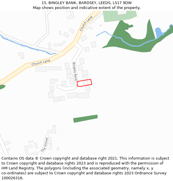 15, BINGLEY BANK, BARDSEY, LEEDS, LS17 9DW: Location map and indicative extent of plot