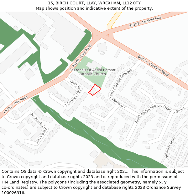 15, BIRCH COURT, LLAY, WREXHAM, LL12 0TY: Location map and indicative extent of plot