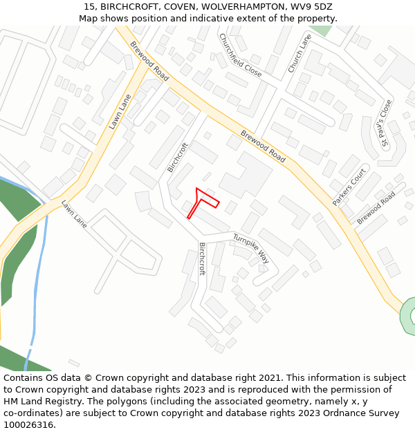 15, BIRCHCROFT, COVEN, WOLVERHAMPTON, WV9 5DZ: Location map and indicative extent of plot