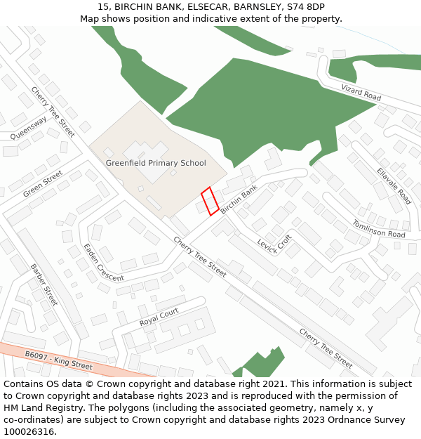 15, BIRCHIN BANK, ELSECAR, BARNSLEY, S74 8DP: Location map and indicative extent of plot