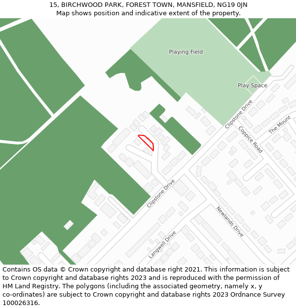 15, BIRCHWOOD PARK, FOREST TOWN, MANSFIELD, NG19 0JN: Location map and indicative extent of plot