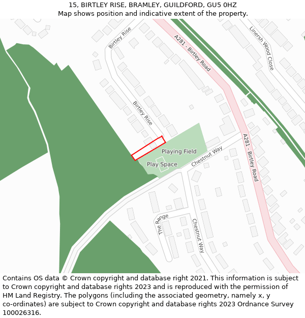 15, BIRTLEY RISE, BRAMLEY, GUILDFORD, GU5 0HZ: Location map and indicative extent of plot