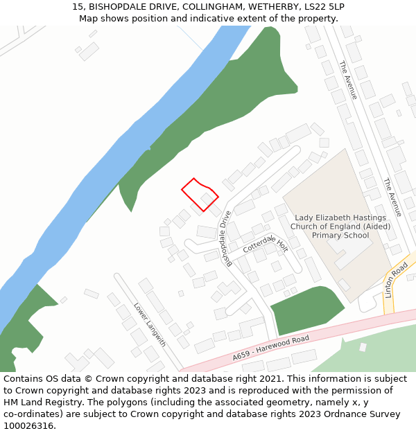 15, BISHOPDALE DRIVE, COLLINGHAM, WETHERBY, LS22 5LP: Location map and indicative extent of plot