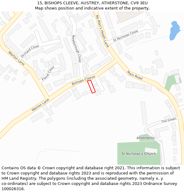 15, BISHOPS CLEEVE, AUSTREY, ATHERSTONE, CV9 3EU: Location map and indicative extent of plot