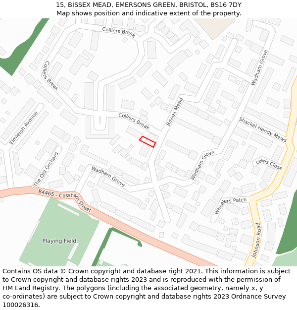 15, BISSEX MEAD, EMERSONS GREEN, BRISTOL, BS16 7DY: Location map and indicative extent of plot