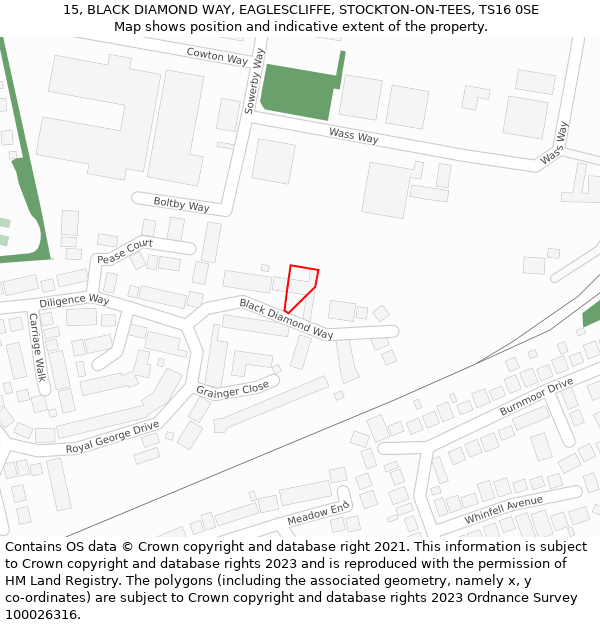 15, BLACK DIAMOND WAY, EAGLESCLIFFE, STOCKTON-ON-TEES, TS16 0SE: Location map and indicative extent of plot