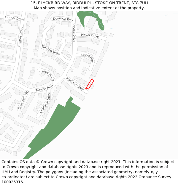 15, BLACKBIRD WAY, BIDDULPH, STOKE-ON-TRENT, ST8 7UH: Location map and indicative extent of plot