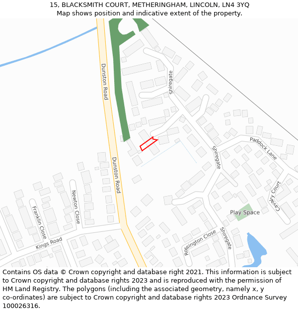 15, BLACKSMITH COURT, METHERINGHAM, LINCOLN, LN4 3YQ: Location map and indicative extent of plot