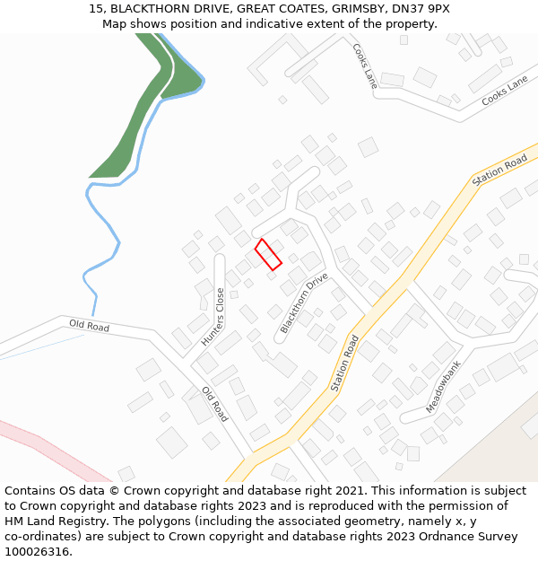 15, BLACKTHORN DRIVE, GREAT COATES, GRIMSBY, DN37 9PX: Location map and indicative extent of plot