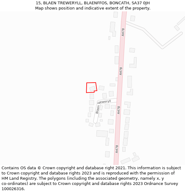 15, BLAEN TREWERYLL, BLAENFFOS, BONCATH, SA37 0JH: Location map and indicative extent of plot