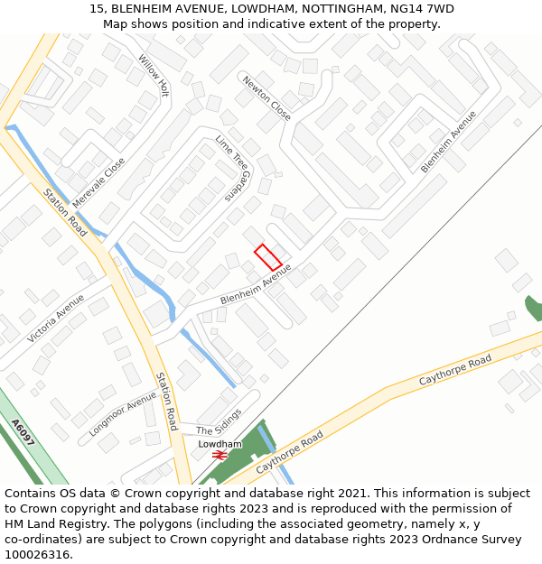 15, BLENHEIM AVENUE, LOWDHAM, NOTTINGHAM, NG14 7WD: Location map and indicative extent of plot