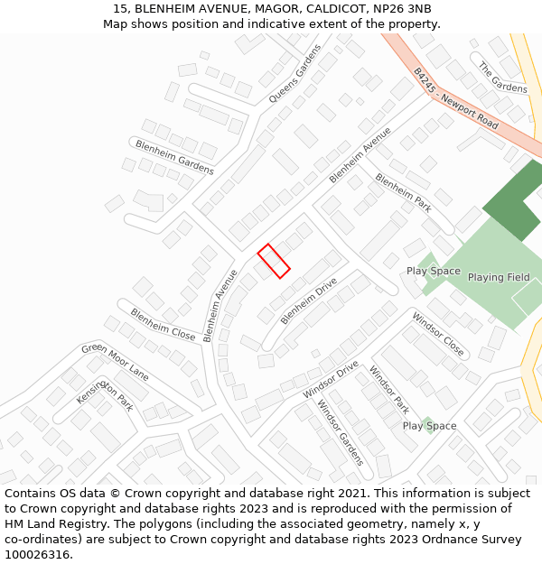 15, BLENHEIM AVENUE, MAGOR, CALDICOT, NP26 3NB: Location map and indicative extent of plot